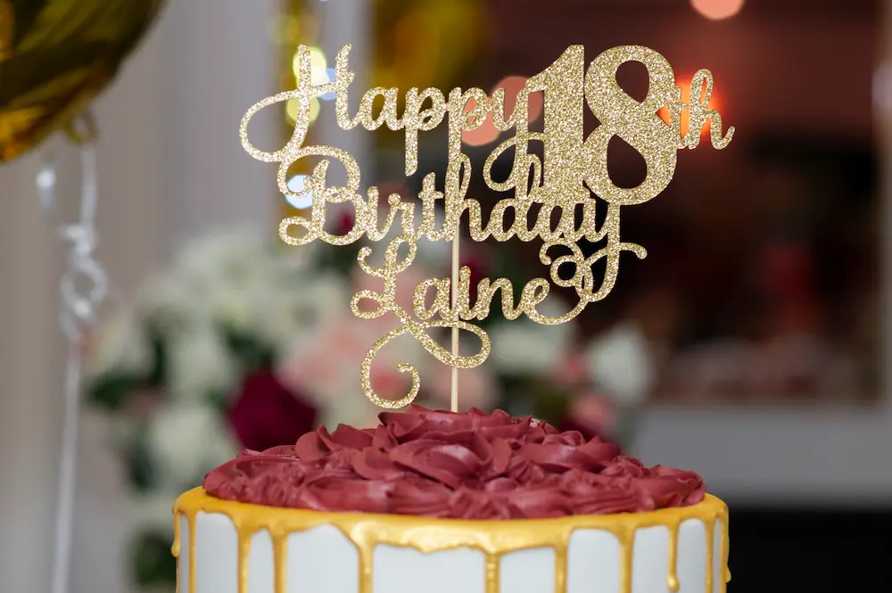 18th birthday cake photo Close-up of an 18th birthday cake
